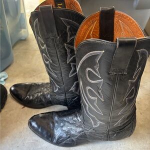 Men's Black Exotic Ostrich Western Cowboy Boots
